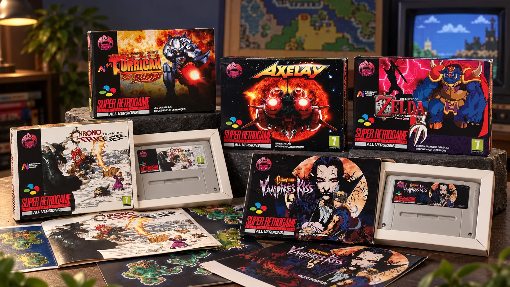 Édition physique de jeu rétro avec boîte cartouche et notice